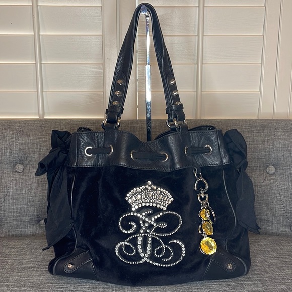 Juicy Couture Handbags - JUICY COUTURE | Velour Hobo Handbag with Charm Keychain in Black